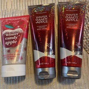 Bath & Body Works Winter Candy Apple Body Cream & Scrub - Red and Silver